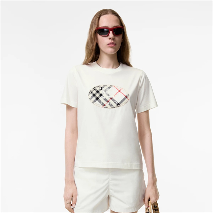 burberry check knight emblem print cotton t-shirt